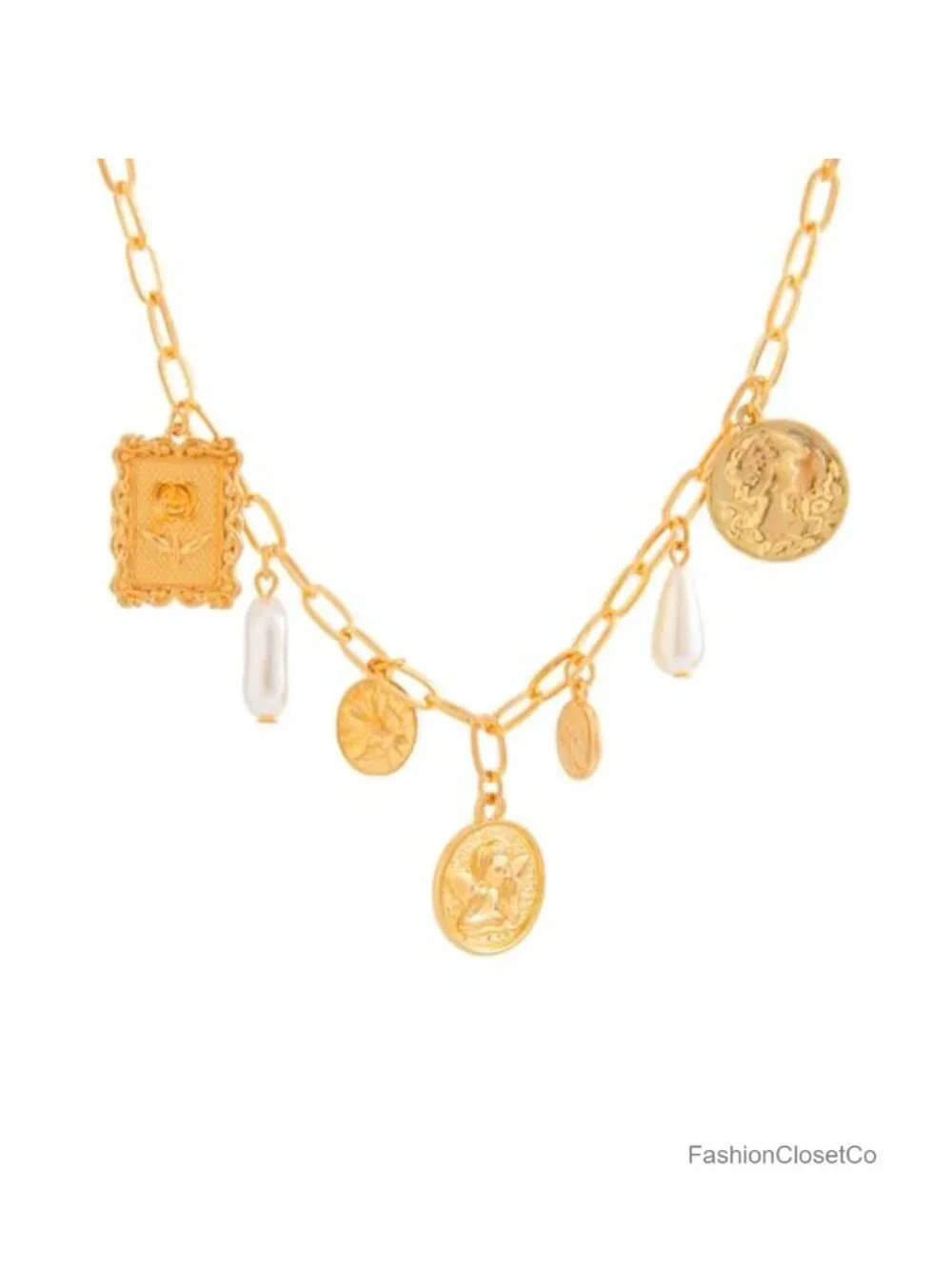 Gold-Plated Pearl Shell Choker Necklace with Lobster Claw Clasp